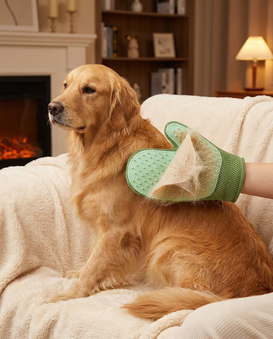 Silicone Pet Spa Gloves in use, lifestyle background