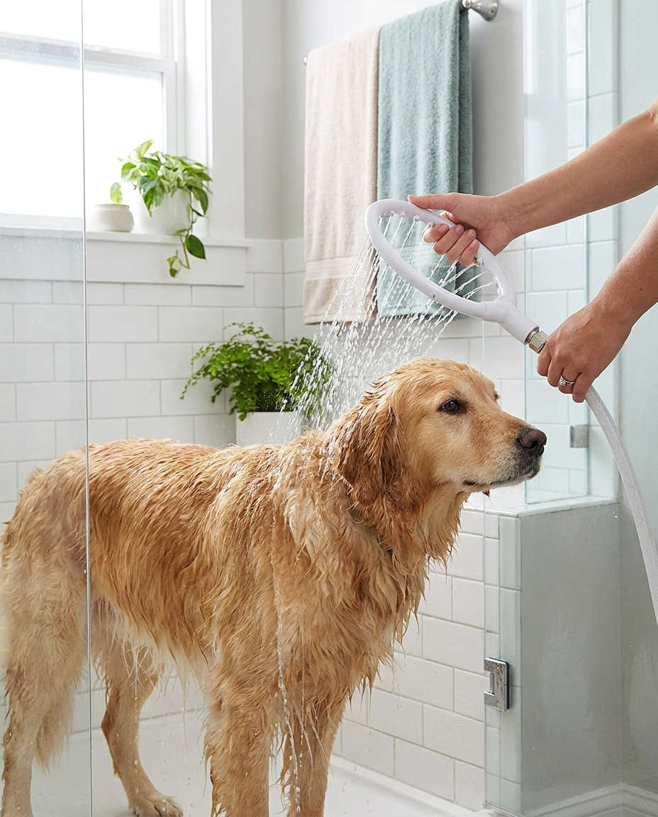 Puppy Rinse Delight Circle in use, lifestyle background