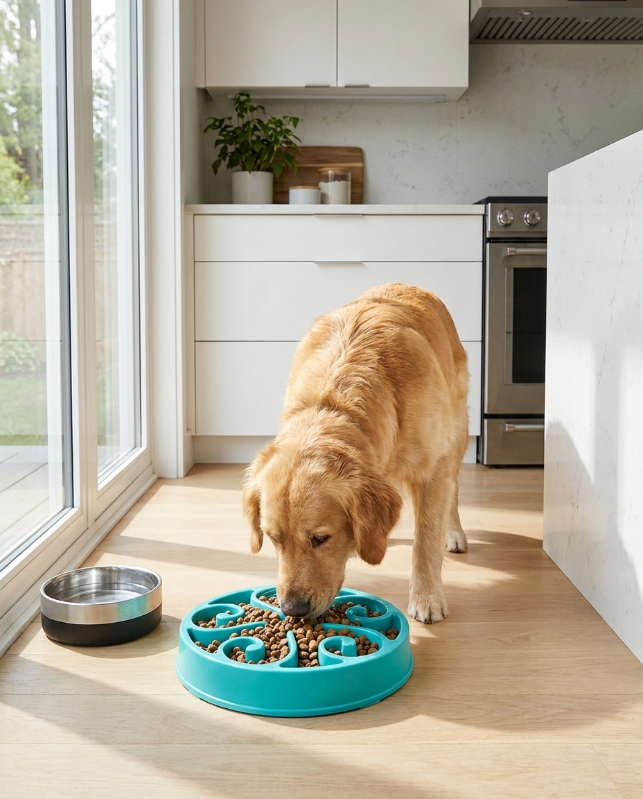 Puzzle Slow Feeder Bowl for Pets in use, lifestyle background
