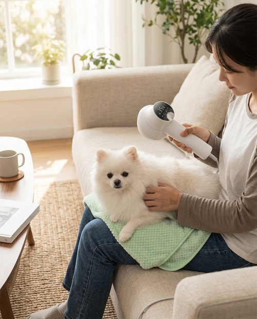 2 in 1 Smart Dog Hair Dryer in use, lifestyle background