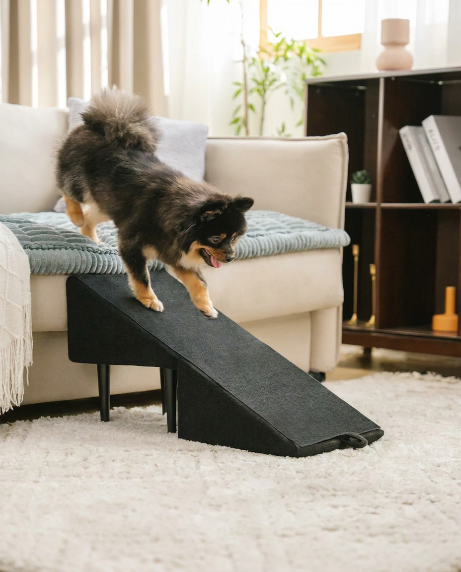2-in-1 Convertible Dog Ramp and Step Stool in use, lifestyle background