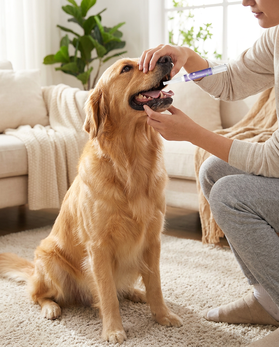 3 Set Dog Oral Repair Gel in use, lifestyle background