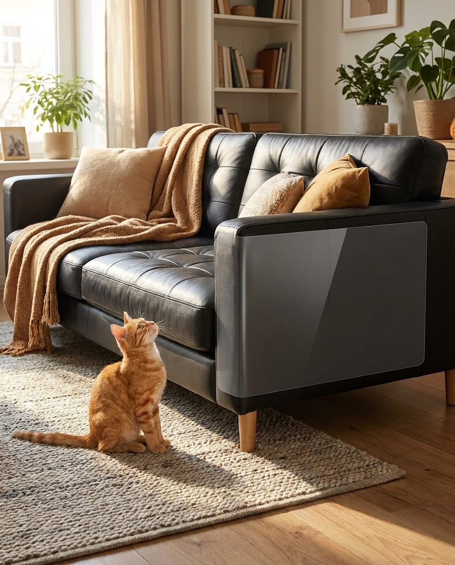 8-Piece Anti-Scratch Furniture Protector Pads for Cats in use, lifestyle background