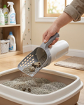All-In-One Cat Litter Scoop With Waste Container in use, lifestyle background