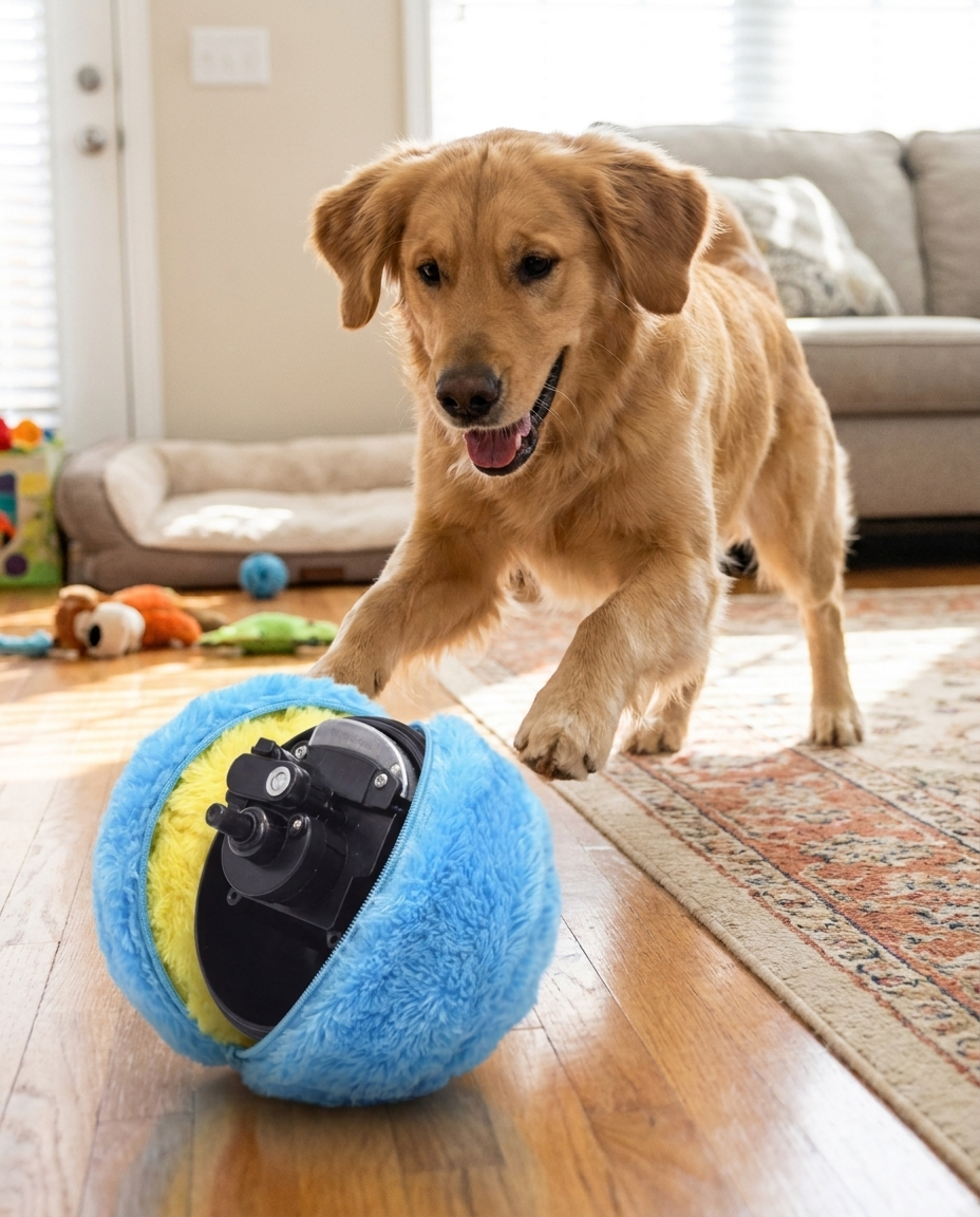 Active Rolling Ball Interactive Dog Toy, 4 Colors in use, lifestyle background