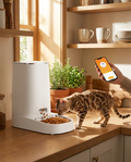 WiFi Smart Automatic Cat Feeder With App Control in use, lifestyle background