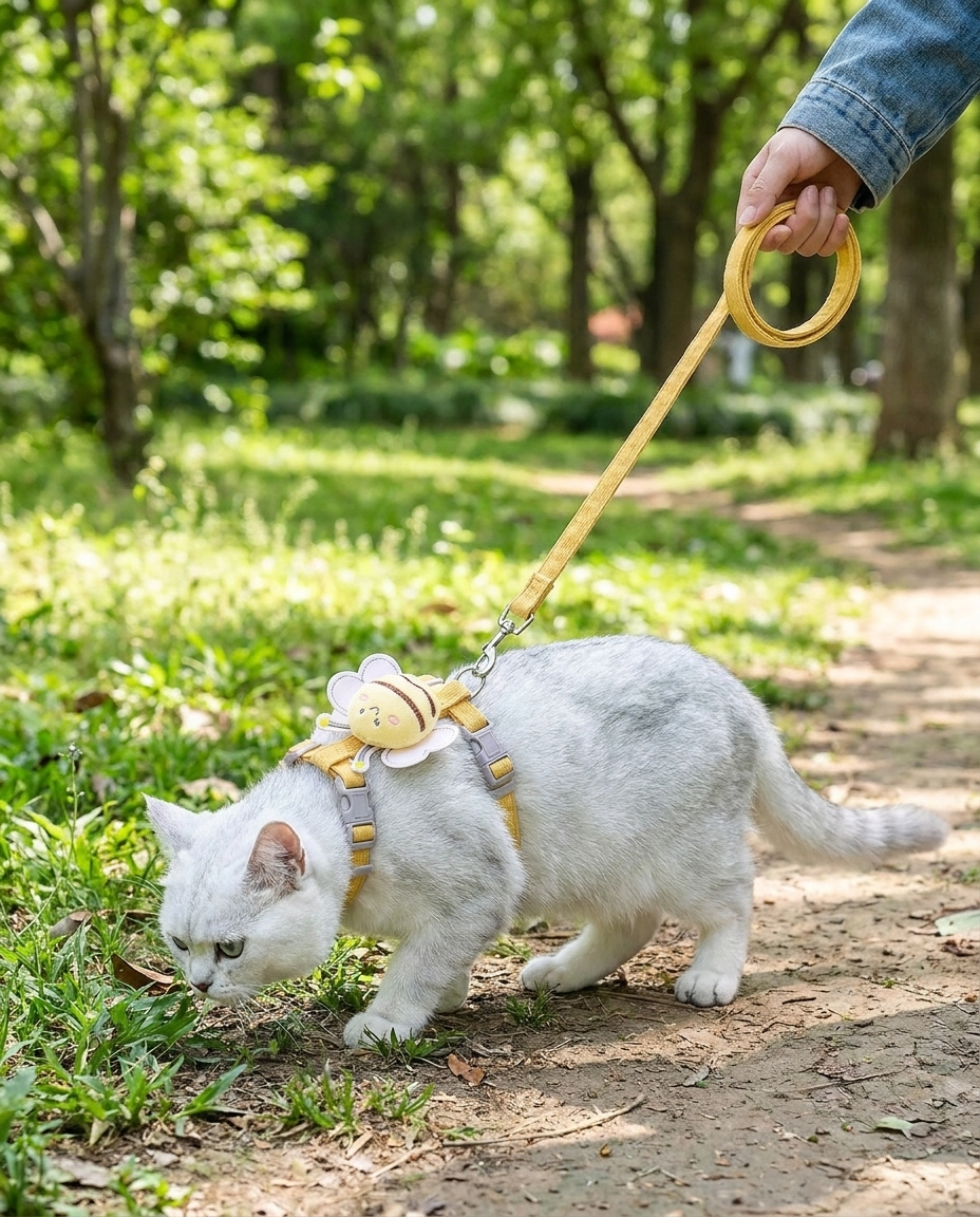 Escape-Proof Cat Vest Harness and Collar Set in use, lifestyle background