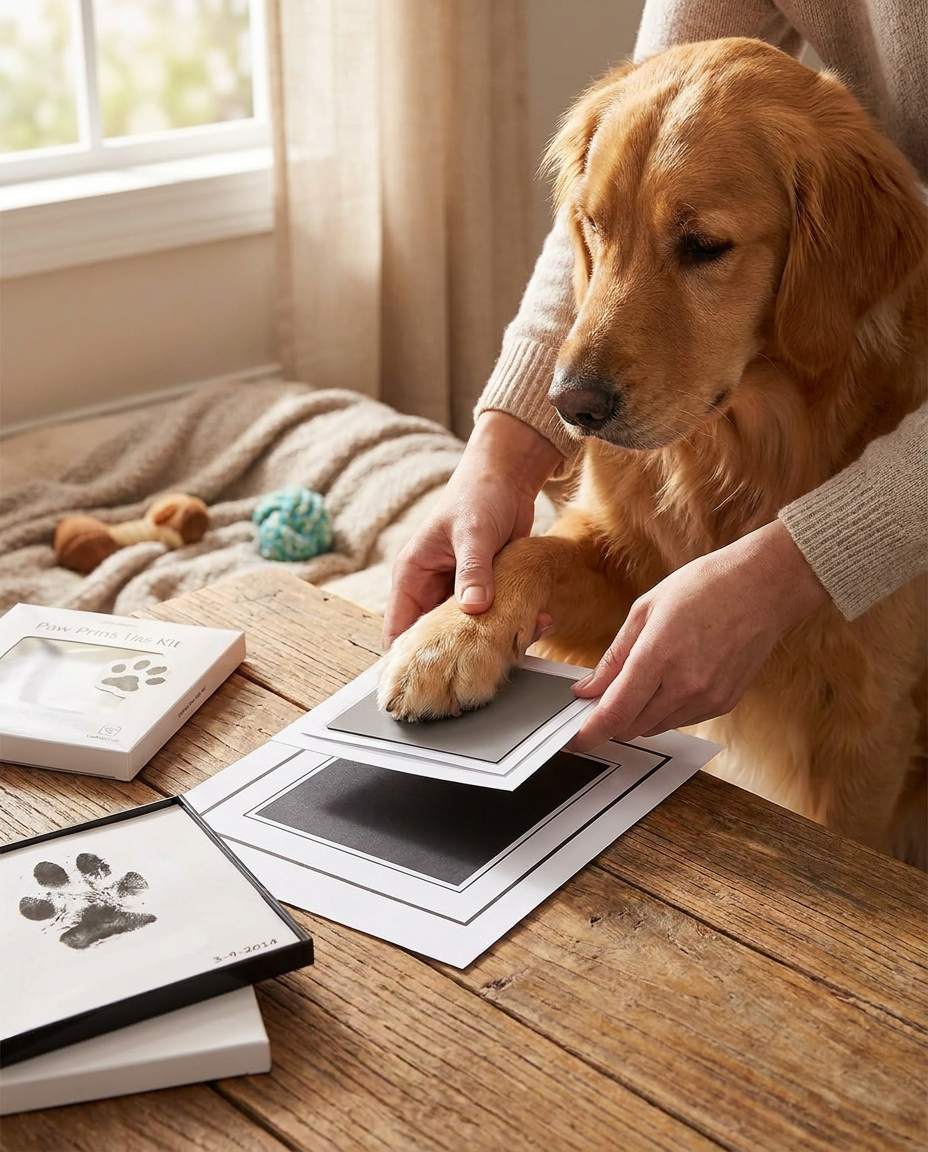 Mess-Free Paw Print Keepsake Kit for Dogs and Cats in use, lifestyle background