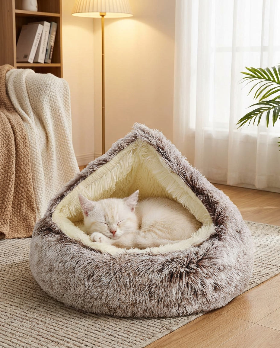 Plush Donut Bed for Dogs and Cats in use, lifestyle background