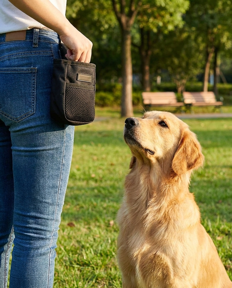 Belt Clip Dog Training Treat Pouch in use, lifestyle background