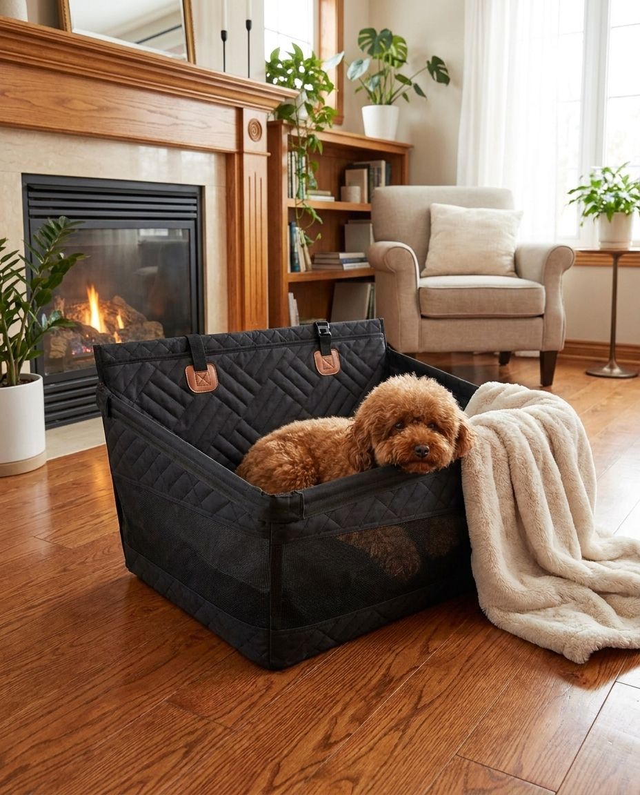 Non-Slip Floor Lounger Seat for Dogs in use, lifestyle background