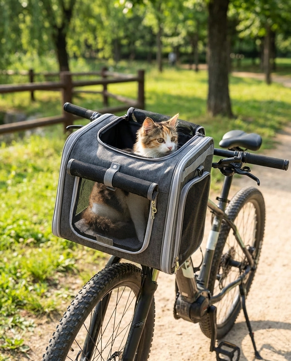 Expandable Bike Basket for Small Pets in use, lifestyle background