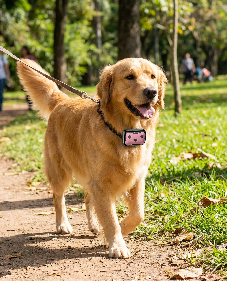 GPS Tracker Collar for Dogs in use, lifestyle background