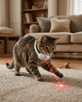 Interactive Laser Cat Collar with USB Rechargeable Battery in use, lifestyle background