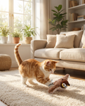 Interactive Chirping Bird Cat Chase Toy in use, lifestyle background