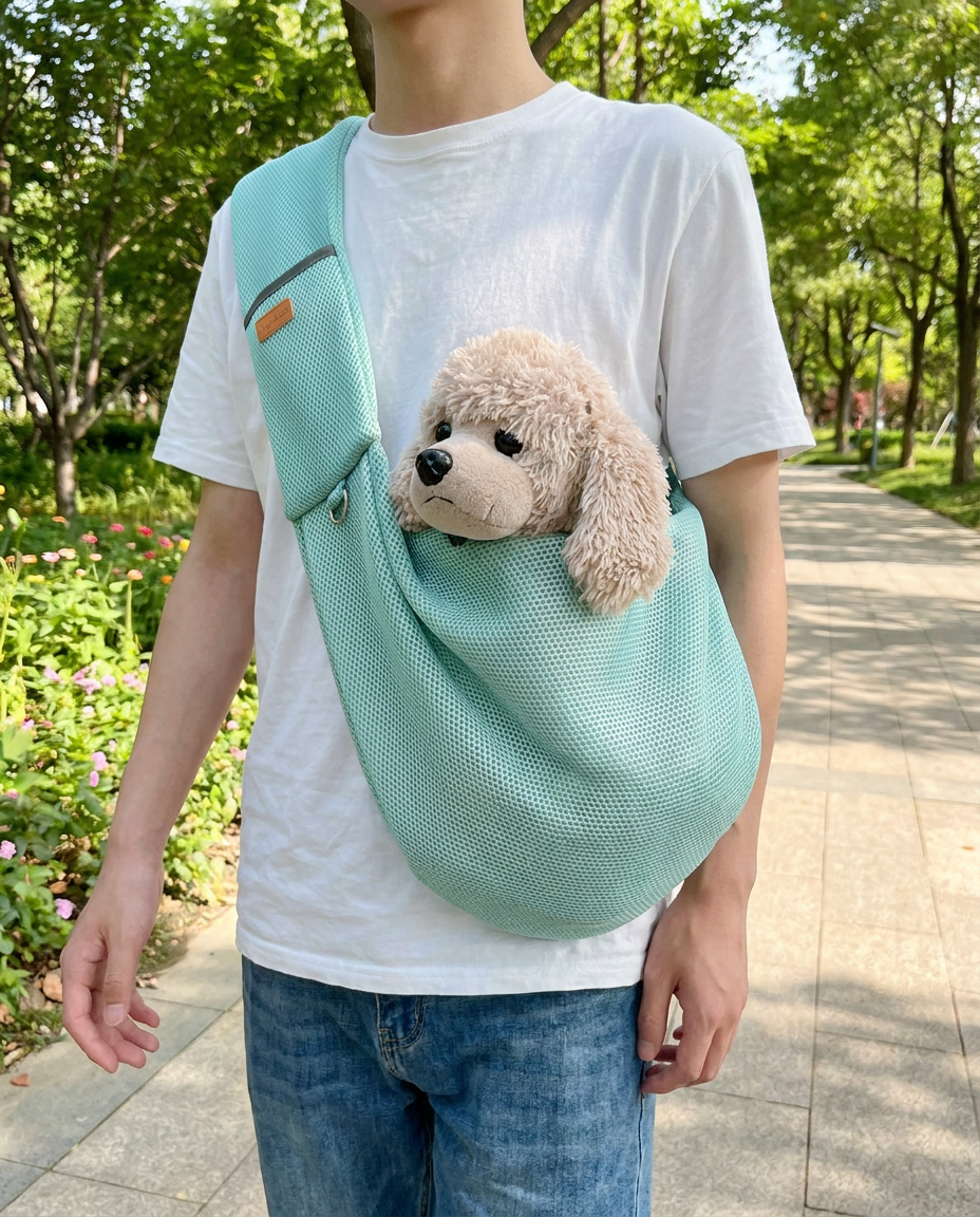 Breathable Crossbody Sling Bag for Small Dogs in use, lifestyle background