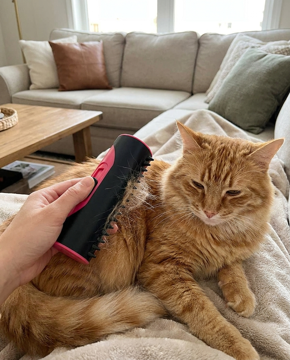 Deshedding Brush for Dogs and Cats in use, lifestyle background