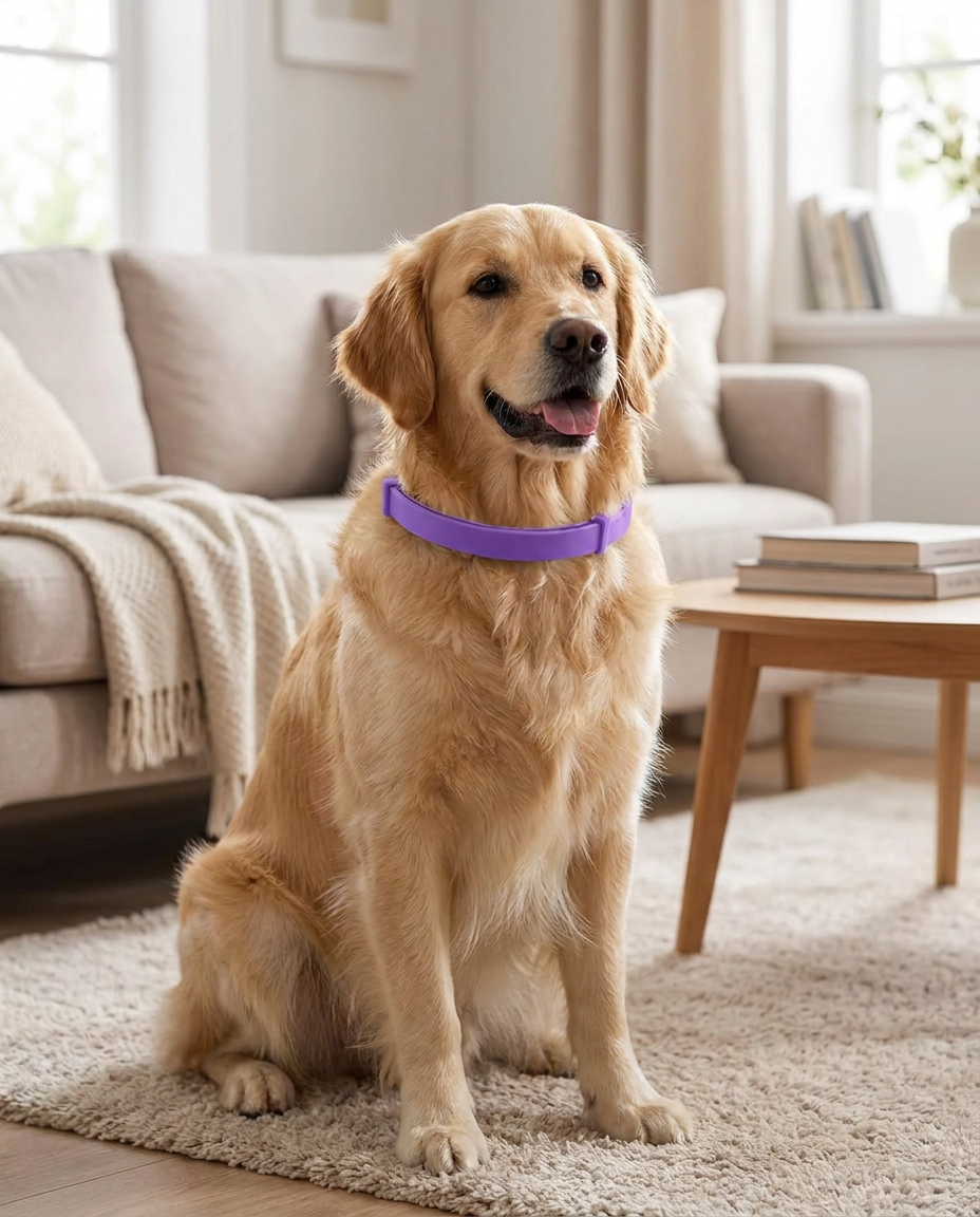 Pheromone Calming Collar for Dogs and Cats in use, lifestyle background
