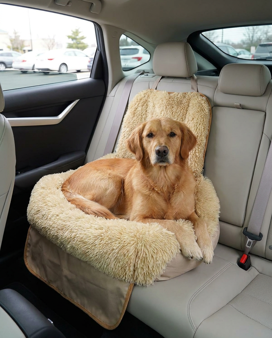 Protective Waterproof Dog Car Seat Bed in use, lifestyle background
