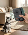 Portable Ultrasonic Bark Deterrent Training Device for Dogs in use, lifestyle background