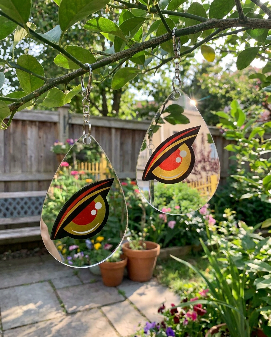 Reflective Predator Eye Disc Bird Deterrent in use, lifestyle background