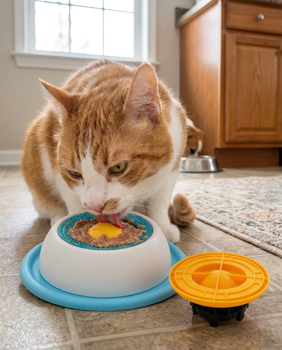 Slow Feeder Lick Mat for Cats and Dogs in use, lifestyle background