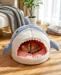 Shark-Shaped Cat and Dog Cave Bed in use, lifestyle background