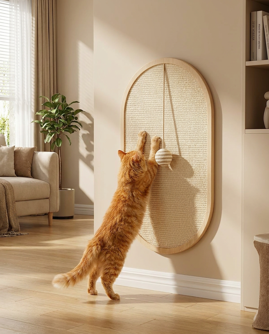 Sisal 3-in-1 Wall Mounted Cat Scratch Pad in use, lifestyle background