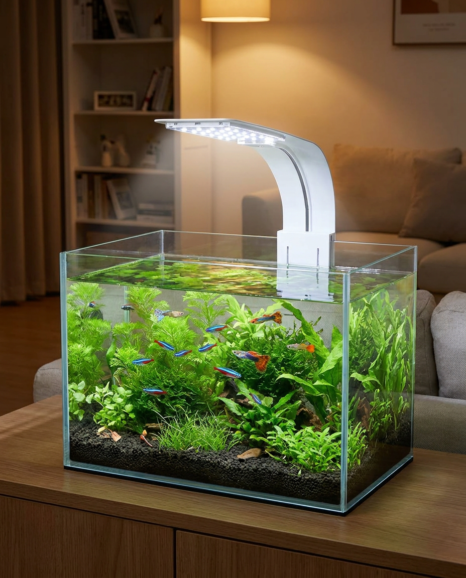 Super Slim LED Fish Tank Light for Aquariums and Aquatic Plants in use, lifestyle background