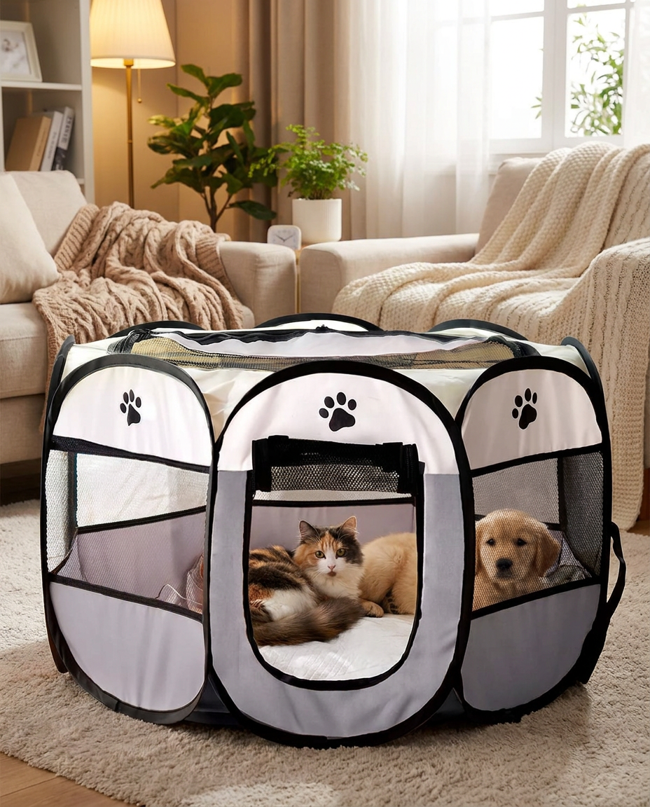 Indoor Outdoor Pop-Up Tent for Cats and Small Dogs in use, lifestyle background
