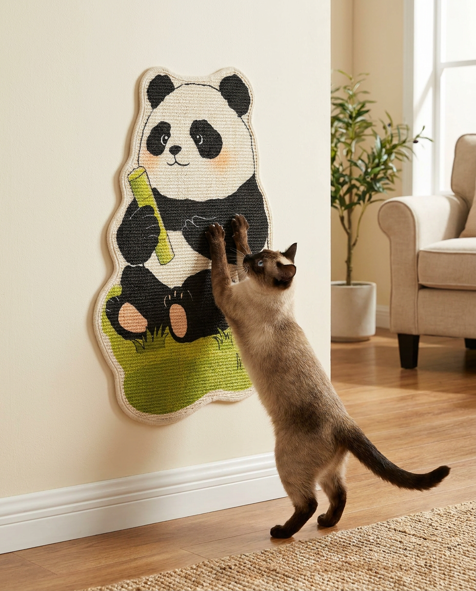 Self-Adhesive Wall Mounted Cat Scratching Post in use, lifestyle background