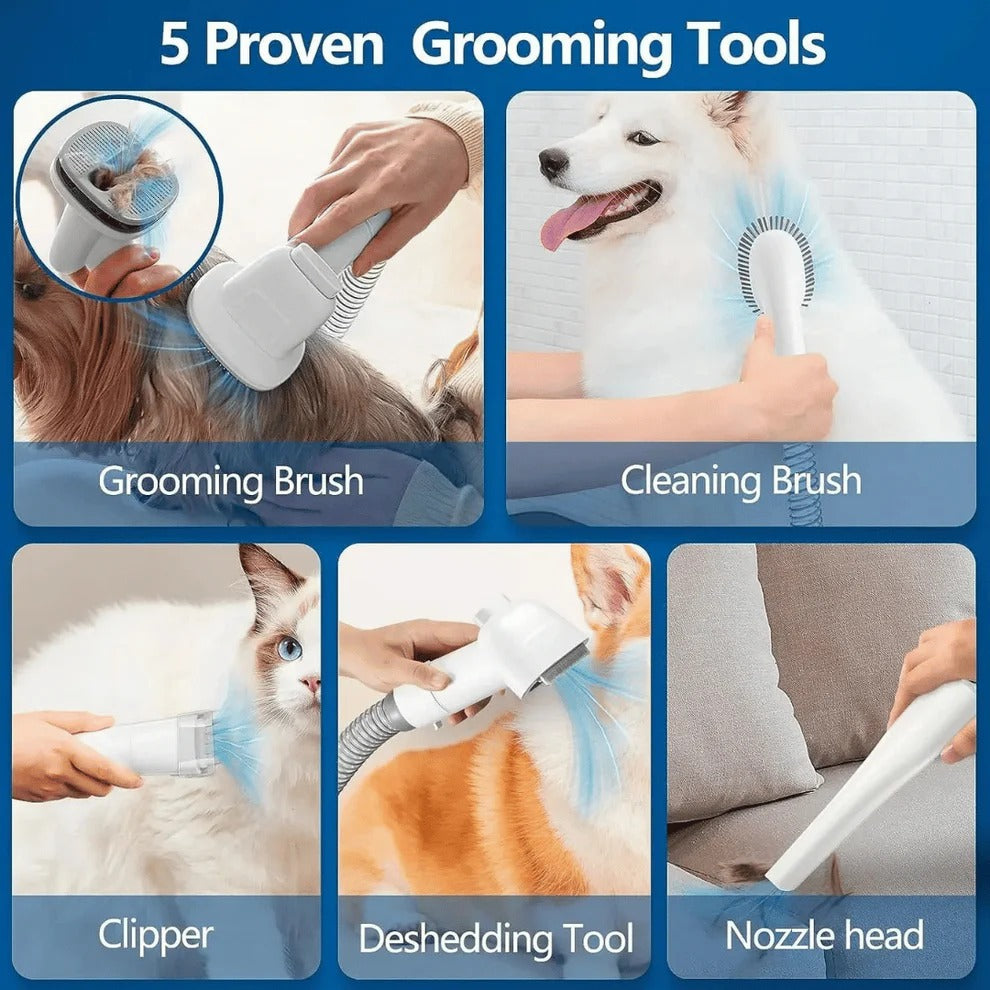 Low-Noise Pet Grooming Vacuum with Clippers & Brush Kit