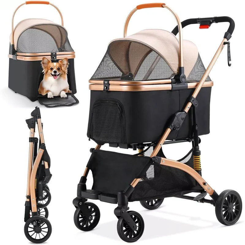 2-in-1 Foldable Dog Stroller with Removable Transport Box