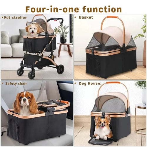 2-in-1 Foldable Dog Stroller with Removable Transport Box