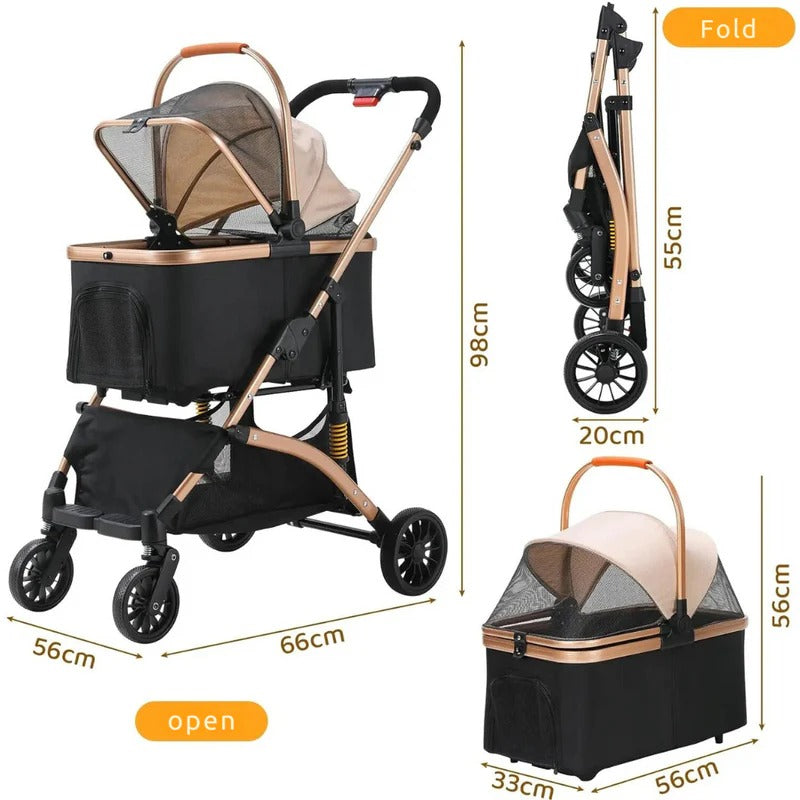 2-in-1 Foldable Dog Stroller with Removable Transport Box