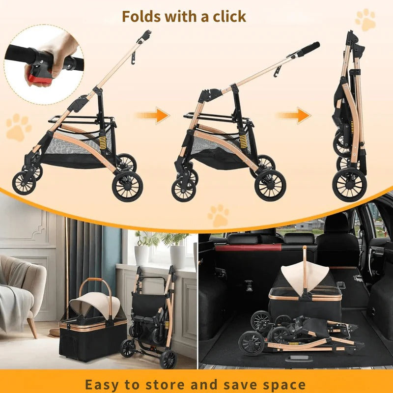 2-in-1 Foldable Dog Stroller with Removable Transport Box