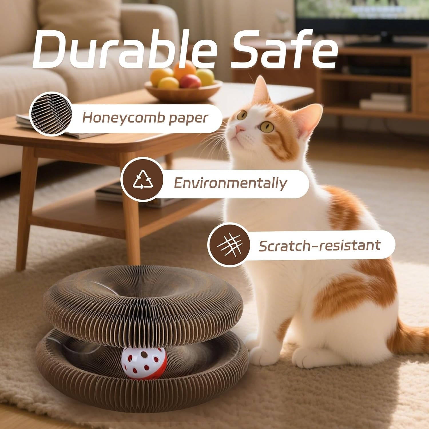 Magnetic Cardboard Cat Scratcher with Bell Ball Track