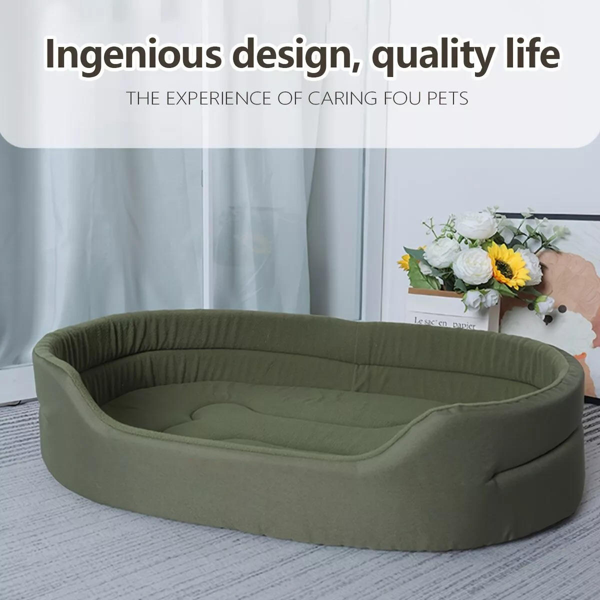 Eco-Friendly Bolster Pet Bed with Raised Rim